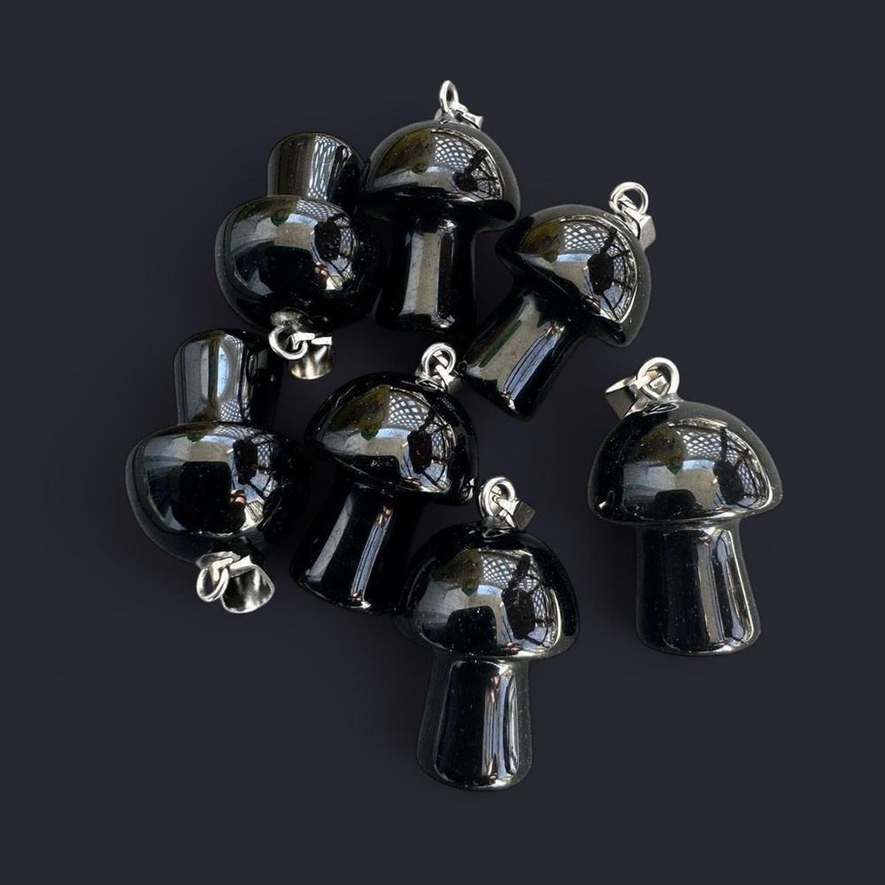Black Onyx Mushroom Pendant Necklace